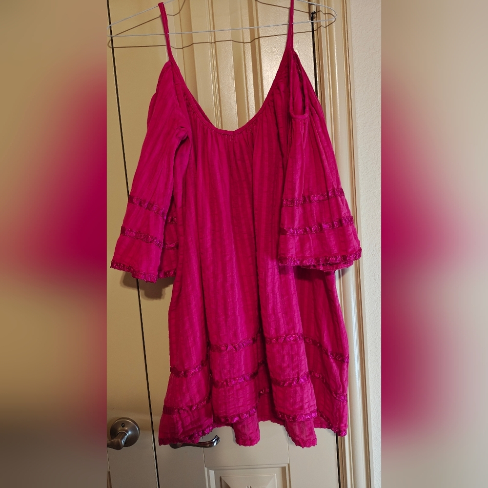 Vintage Y2K Hot Pink Boho Mini Tunic Dress Sz S